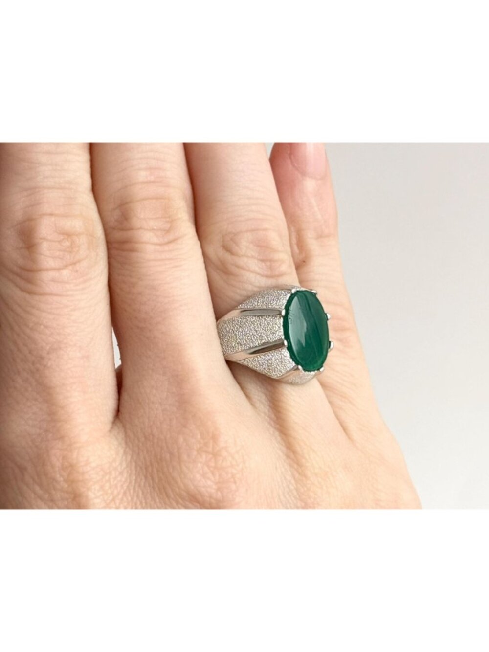 Yemeni Green Aqeeq Agate Solitaire Sterling Silver 925 Vintage Ring - sz 6 - Picture 16 of 16
